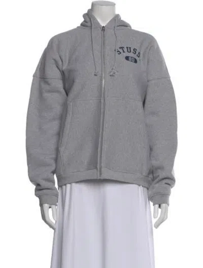 Pre-owned Stussy Graphic Print Crew Neck Hoodie In Gray