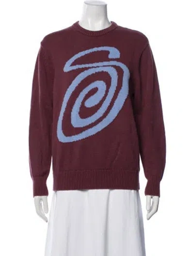 Pre-owned Stussy Graphic Print Crew Neck Sweater In Burgundy
