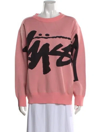Pre-owned Stussy Graphic Print Crew Neck Sweater In Pink