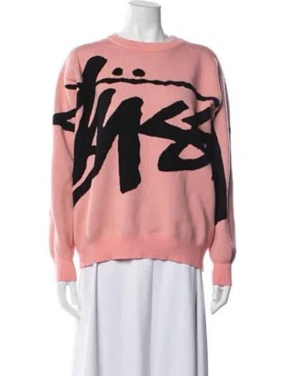 Pre-owned Stussy Graphic Print Crew Neck Sweater In Pink