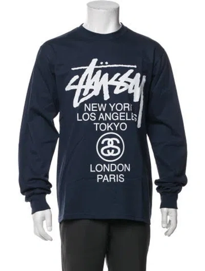 Pre-owned Stussy Graphic Print Crew Neck T-shirt In Blue