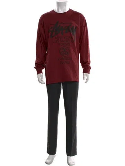 Pre-owned Stussy Graphic Print Crew Neck T-shirt In Burgundy