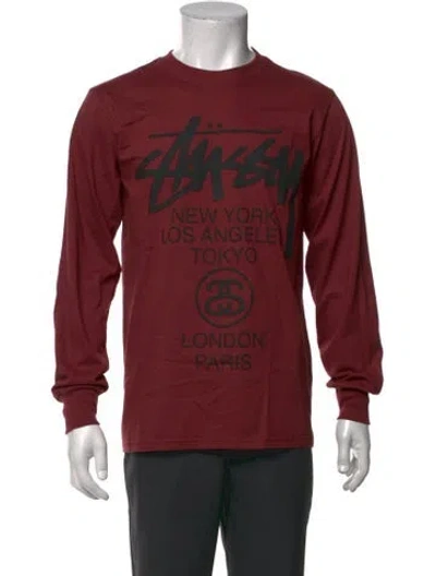 Pre-owned Stussy Graphic Print Crew Neck T-shirt In Burgundy