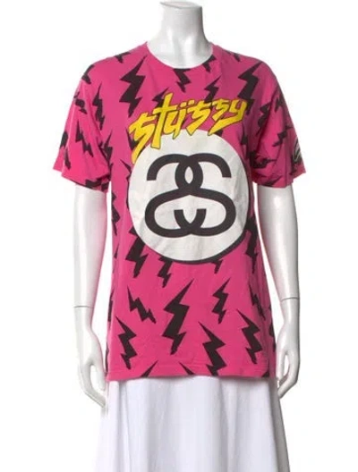 Pre-owned Stussy Graphic Print Crew Neck T-shirt In Pink