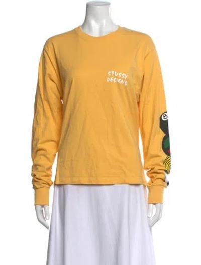 Pre-owned Stussy Graphic Print Crew Neck T-shirt In Yellow