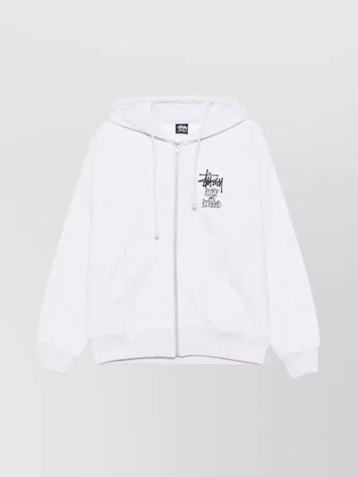 Stussy Graphic Print Hoodie Kangaroo Pocket Unisex In Grey