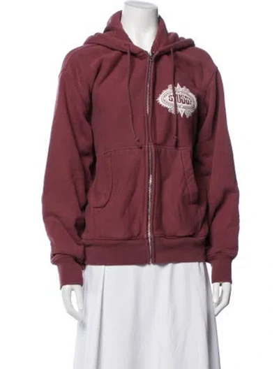Pre-owned Stussy Graphic Print Jacket In Burgundy