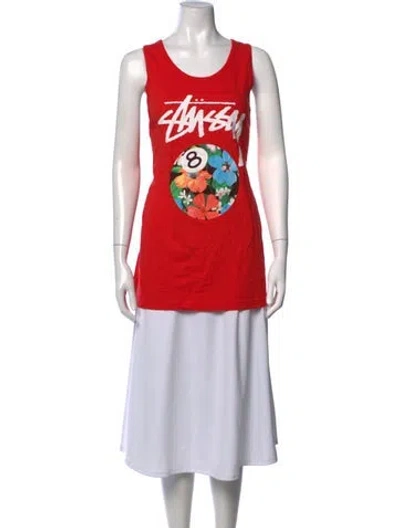 Pre-owned Stussy Graphic Print Scoop Neck Top W/ Tags In Red