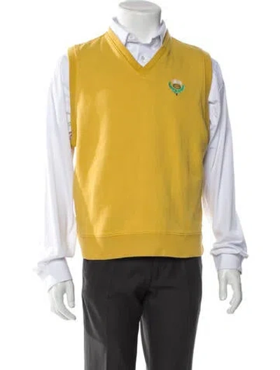 Pre-owned Stussy Graphic Print V-neck Henley In Yellow