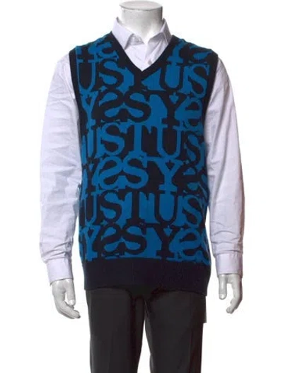 Pre-owned Stussy Graphic Print V-neck Sweater Vest In Black
