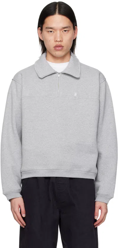 Stussy Gray Half-zip Sweater In Grey Heather