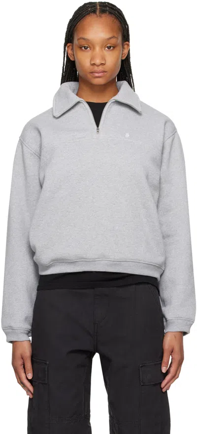 Stussy Gray Half-zip Sweatshirt In Grey Heather