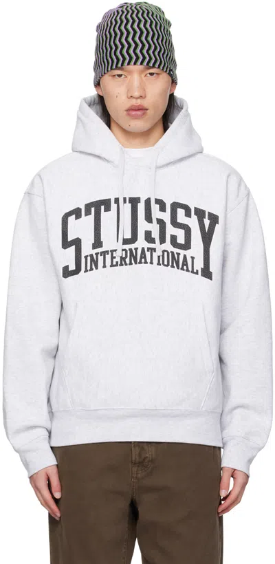 Stussy Gray 'international' Hoodie In Ashh Ash Heather