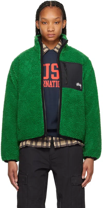 Stussy Green & Black Embroidered Reversible Jacket