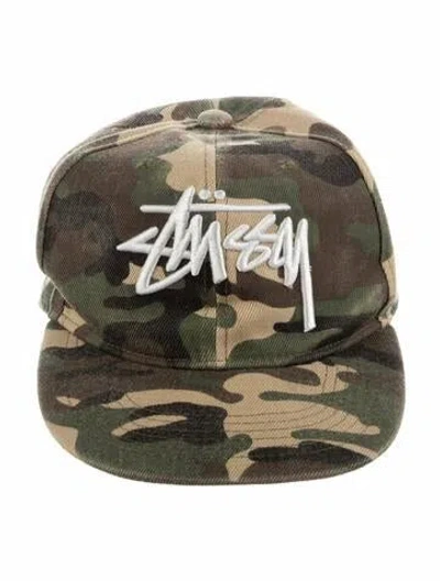 Pre-owned Stussy Green Pattern Print  Baseball Hat With Embroidery Accent At Front