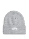 Stussy Grey Embroidered Logo Beanie Hat In Gray