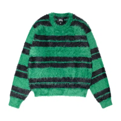 Pre-owned Stussy Hairy Stripe Crew Sweater 'black/green'