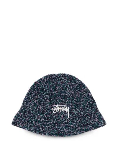 Stussy Hemp Stock Logo-embroidered Bucket Hat In Blue