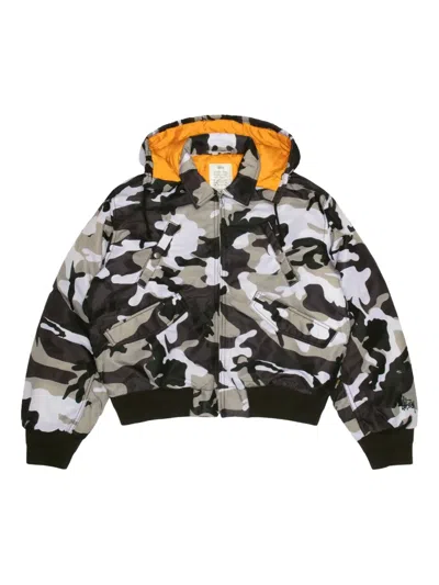 Stussy Hooded Camouflage Jacket In Gray