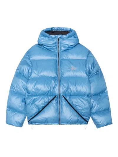 Stussy Hooded Logo Jacket In Blue