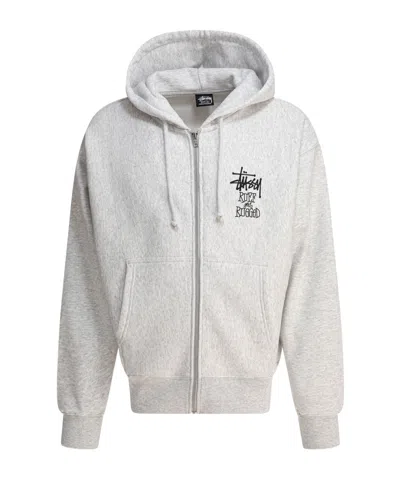 Stussy Hooded Zip-up Sweatshirt In Grey