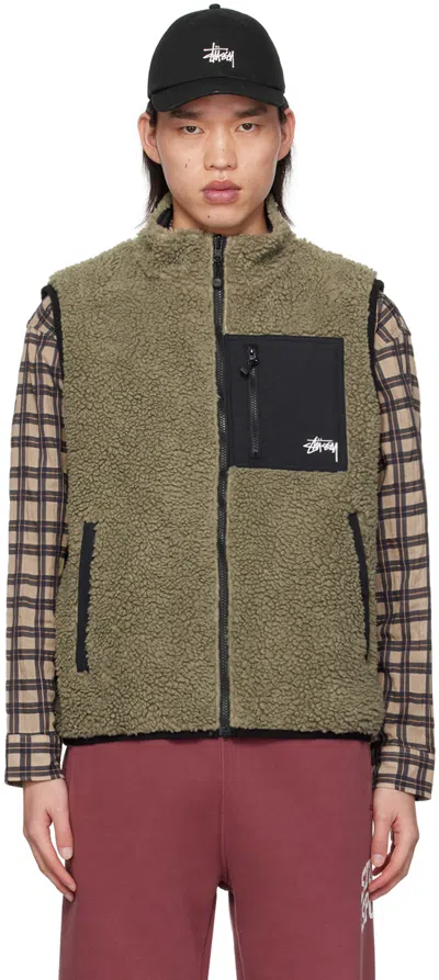 Stussy Khaki Reversible Vest In Ston Stone