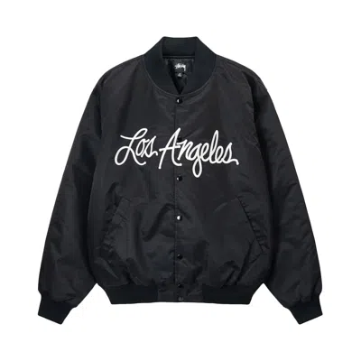 Pre-owned Stussy La Chapter Satin Varsity Jacket 'black'