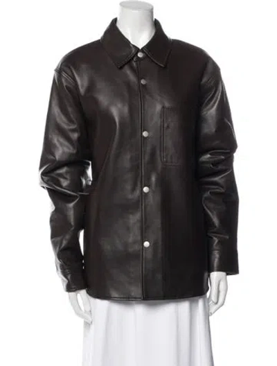 Pre-owned Stussy Leather Bomber Jacket W/ Tags In Brown