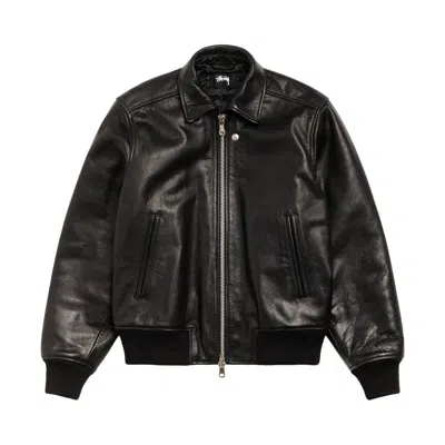 Pre-owned Stussy Leather Flight Jacket 'black' | Men's Size M