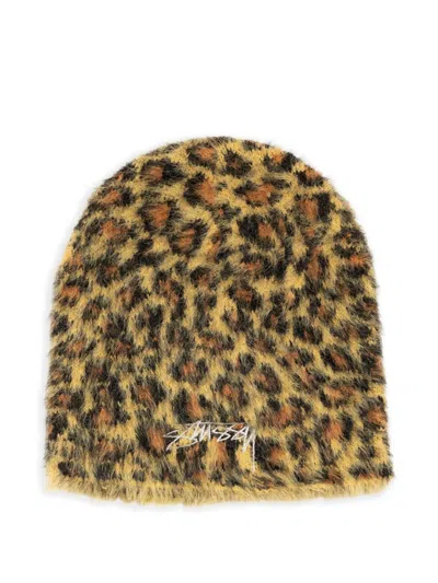 Stussy Leopard Beanie Hat In Brown