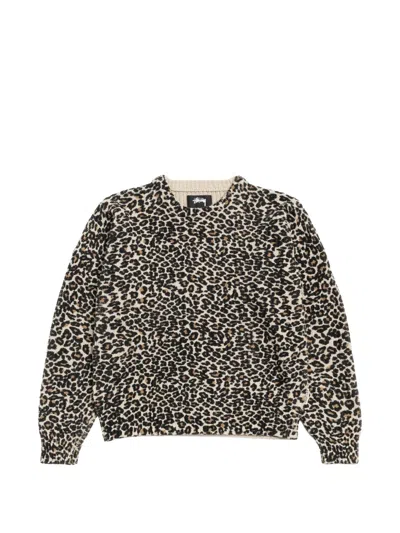 Stussy Leopard Crewneck T-shirt In Neutral