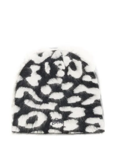 Stussy Leopard-print Cashmere Beanie Hat In Multi