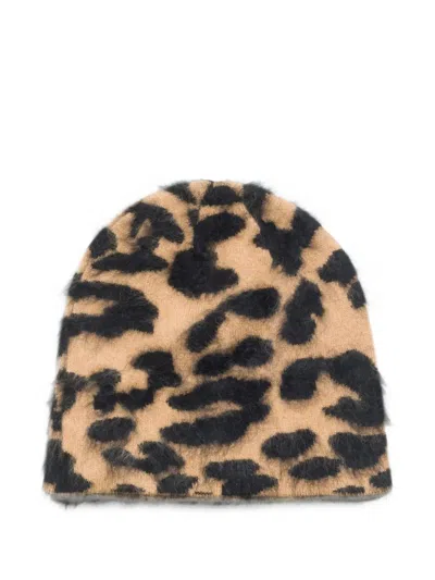 Stussy Leopard-print Cashmere Beanie Hat In Brown