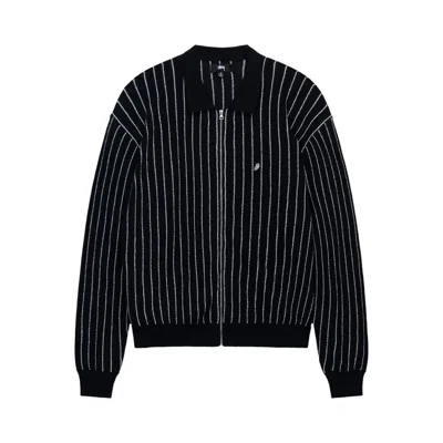 Pre-owned Stussy Light Weight Long-sleeve Zip Polo 'black Stripe'