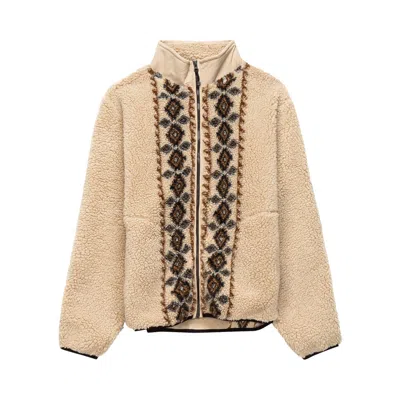 Pre-owned Stussy Lima Jacquard Sherpa Jacket 'beige' In Tan