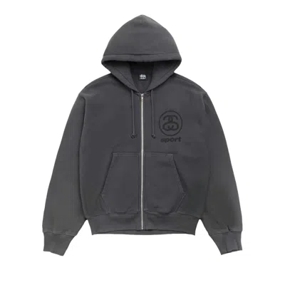 Pre-owned Stussy Link Sport Zip Hoodie Garment Dyed 'faded Black' | Men's Size S