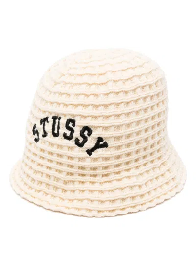 Stussy Logo Bucket Hat In White