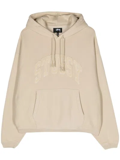 Stussy Logo Cotton Blend Hoodie In Beige