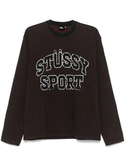 Stussy Logo Crew Neck Cotton Sweater In Black