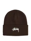 Stussy Embroidered-logo Ribbed Beanie In Brown