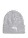 Stussy Grey Embroidered Logo Beanie Hat In Gray