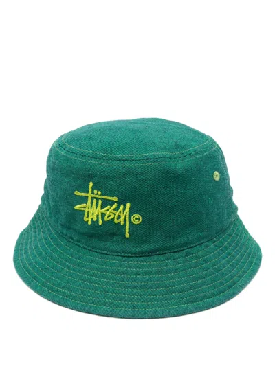 Stussy Logo-embroidered Bucket Hat In Green
