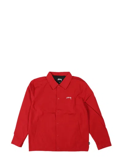 Stussy Logo-embroidered Shirt Jacket In Burnt Red