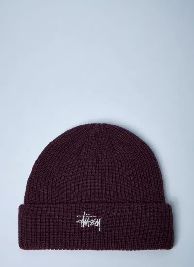 Stussy Logo Motif Beanie Hat In Burgundy