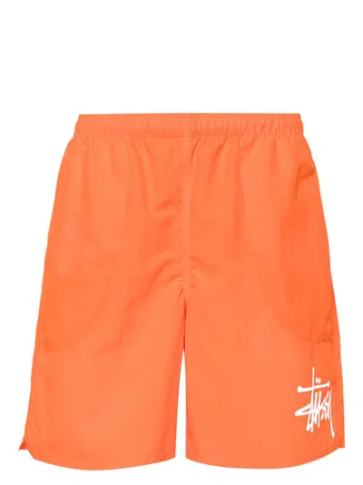 Stussy Logo Nylon Shorts In Orange