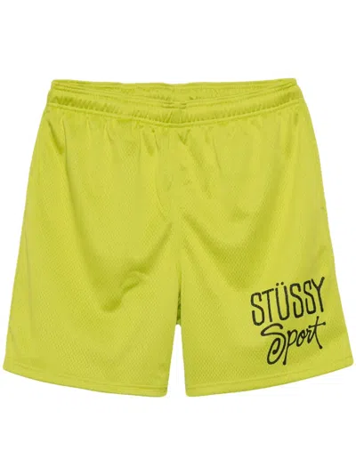 Stussy Logo-print Mesh Track Shorts In Green