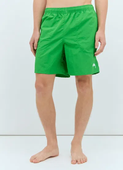 Stussy Logo Print Swim Shorts In Green