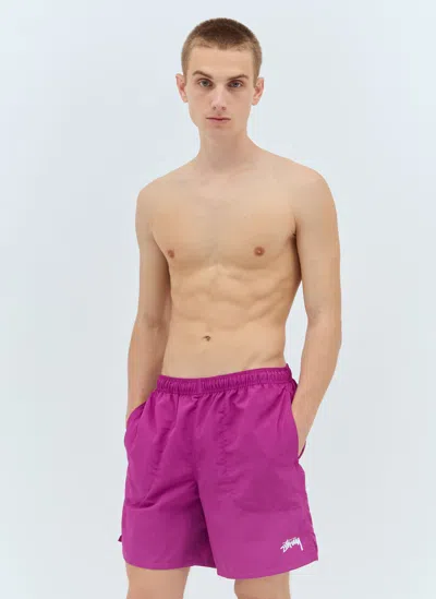 Stussy Logo Print Swim Shorts In Purple