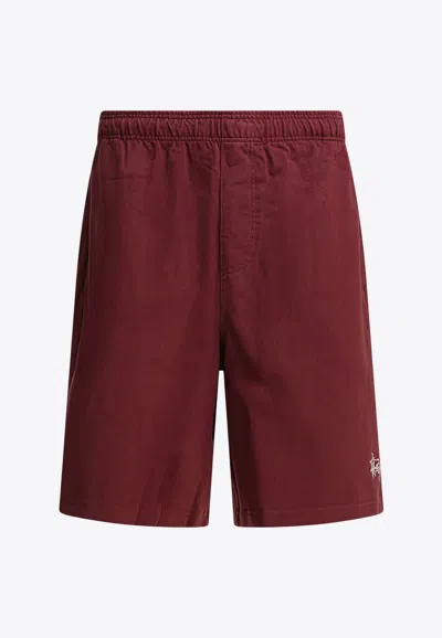 Stussy Logo Print Track Shorts In Burgundy