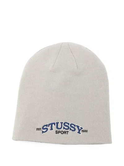 Stussy Logo-embroidered Beanie Hat In Gray